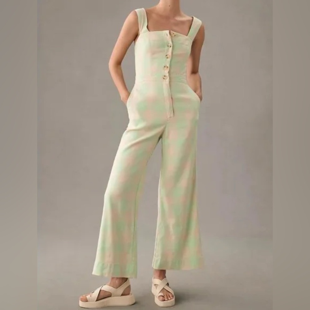 NWT Anthropologie Maeve Colette Portside Checkered Jumpsuit Size 8.